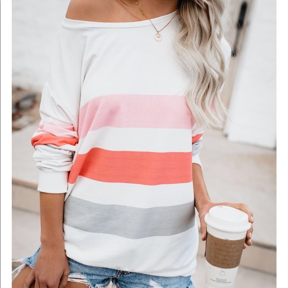 NWT Striped Soft Oversized Pullover Sweatshirt Top - Picture 7 of 8